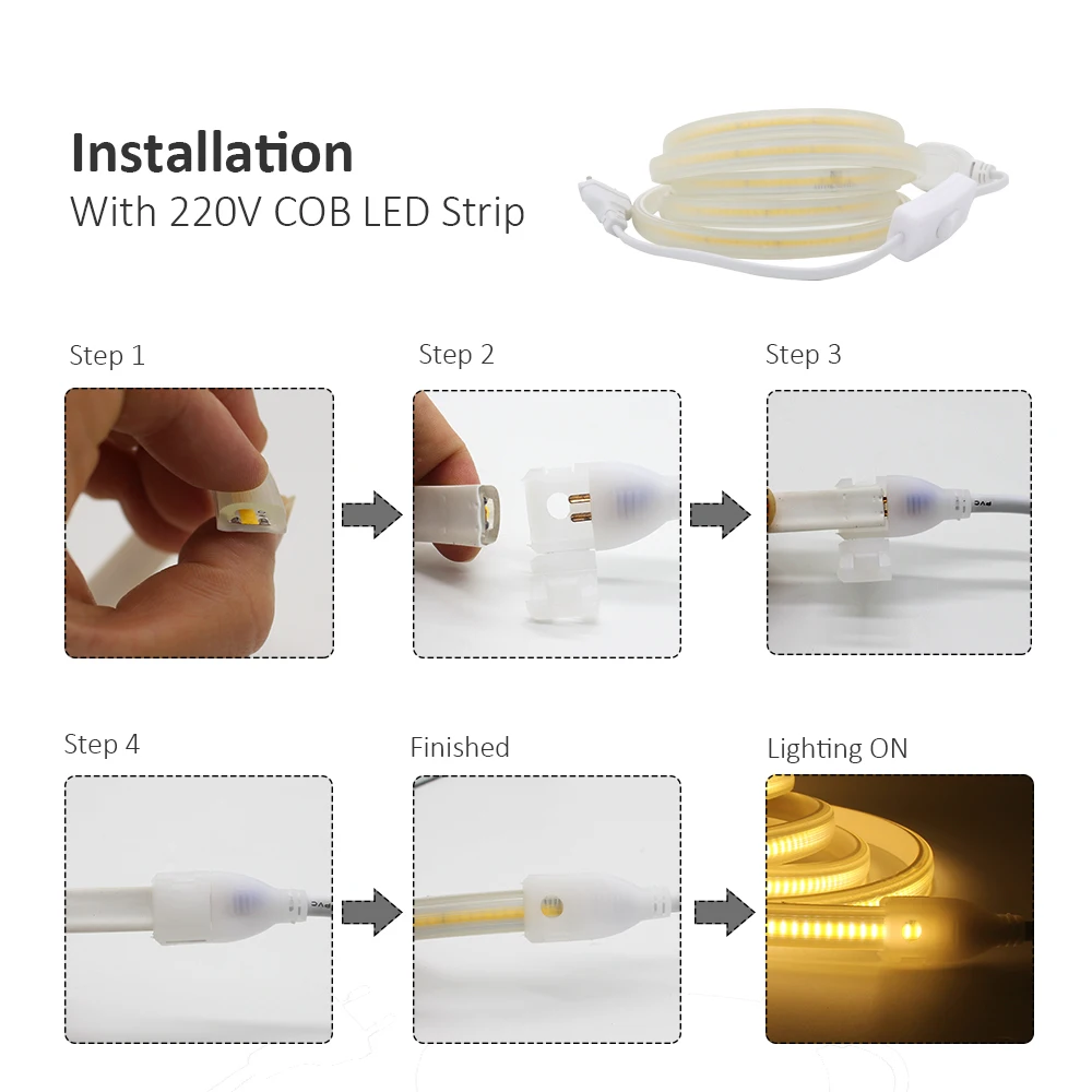 220V LED Strip Light Power Plug with ON/OFF Switch Free Soldering EU Plug