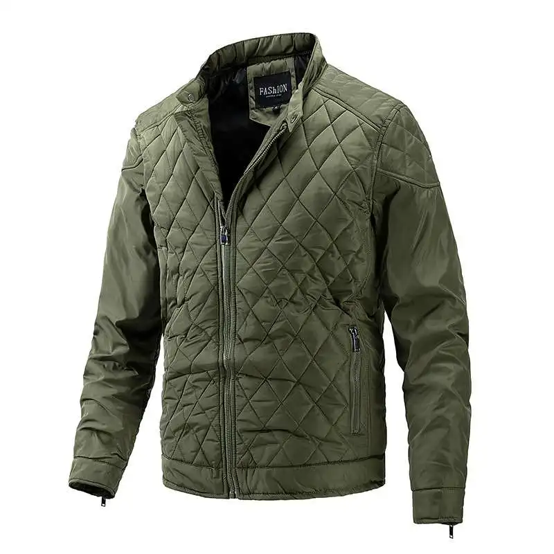 

Autumn Winter Men's Lightweight Cotton Casual Clothes Plaid Long Loose Fit Zipper Closure Silk Cotton Filled Youth Faion