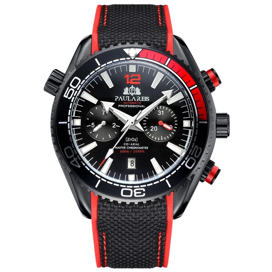 PAULAREIS P Luxury Men Automatic Self Wind Mechanical Watch for Men Rubber Strap Waterproof Luminous Date Fashion Mens Watches image 3