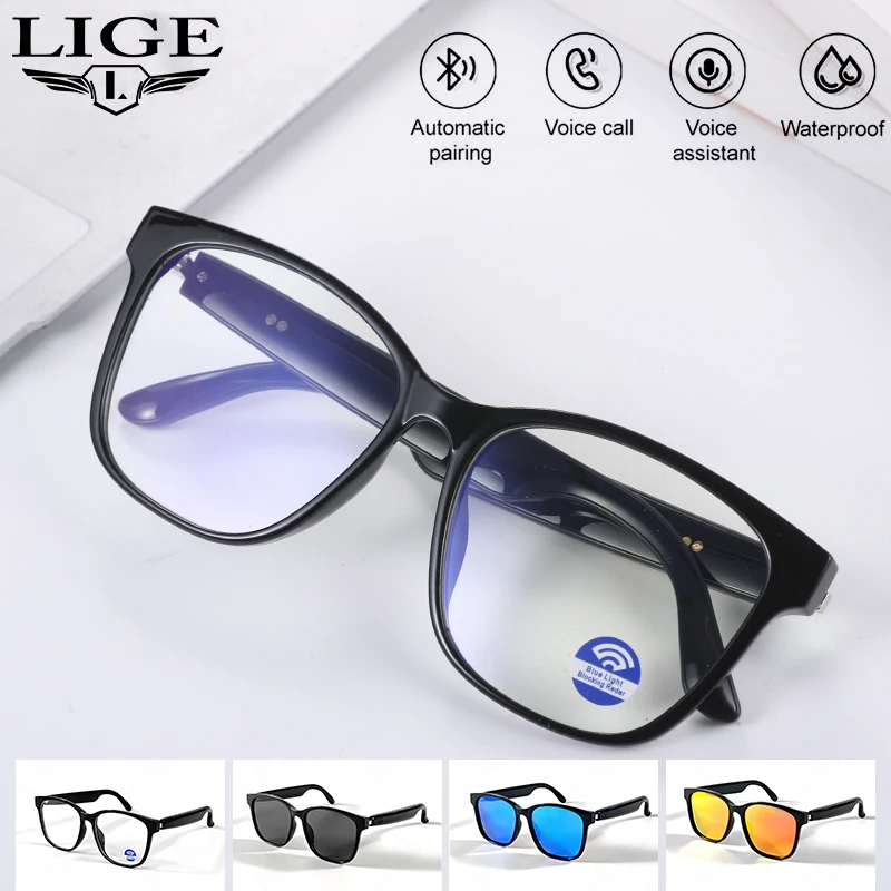 

LIGE Smart Glasses Anti-blue Light UV Protection Glasses AI Voice Asisstant Music Call Noise Reduction BT TWS Glasses Men Women