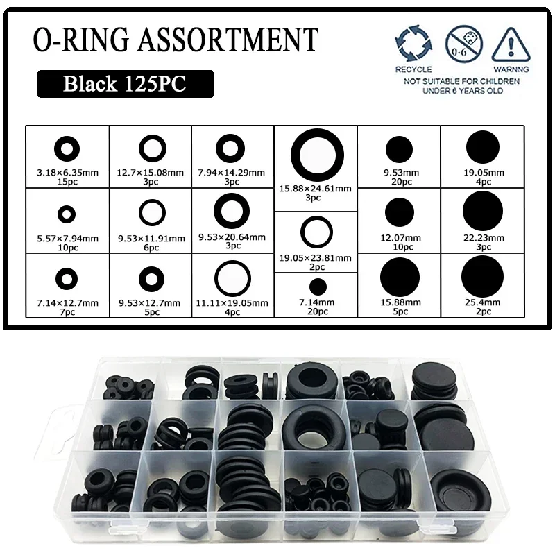 125pcs/Sets Waterproof Protect Wire Tool 18 Sizes Sealing Rubber Cables Grommet Kit Electrical Plugs Conductor Gasket Ring