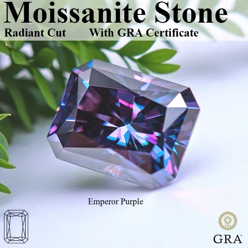NEW Moissanite Stone Radiant Cut Emperor Purple VVS1 Loose Gemstone With GRA Certificate For Jewelry Making Pass Diamond Tester