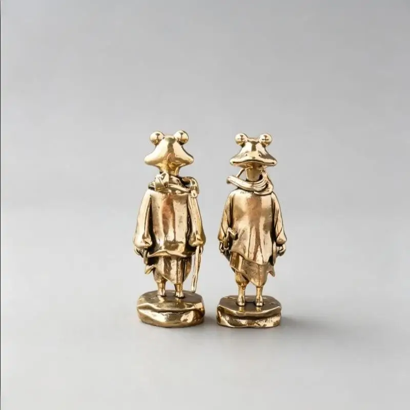 Brass Frog Ornament Mini Standing Metal Statue Antique Copper: Crafts For Office Home Tea Pet Table Decorations