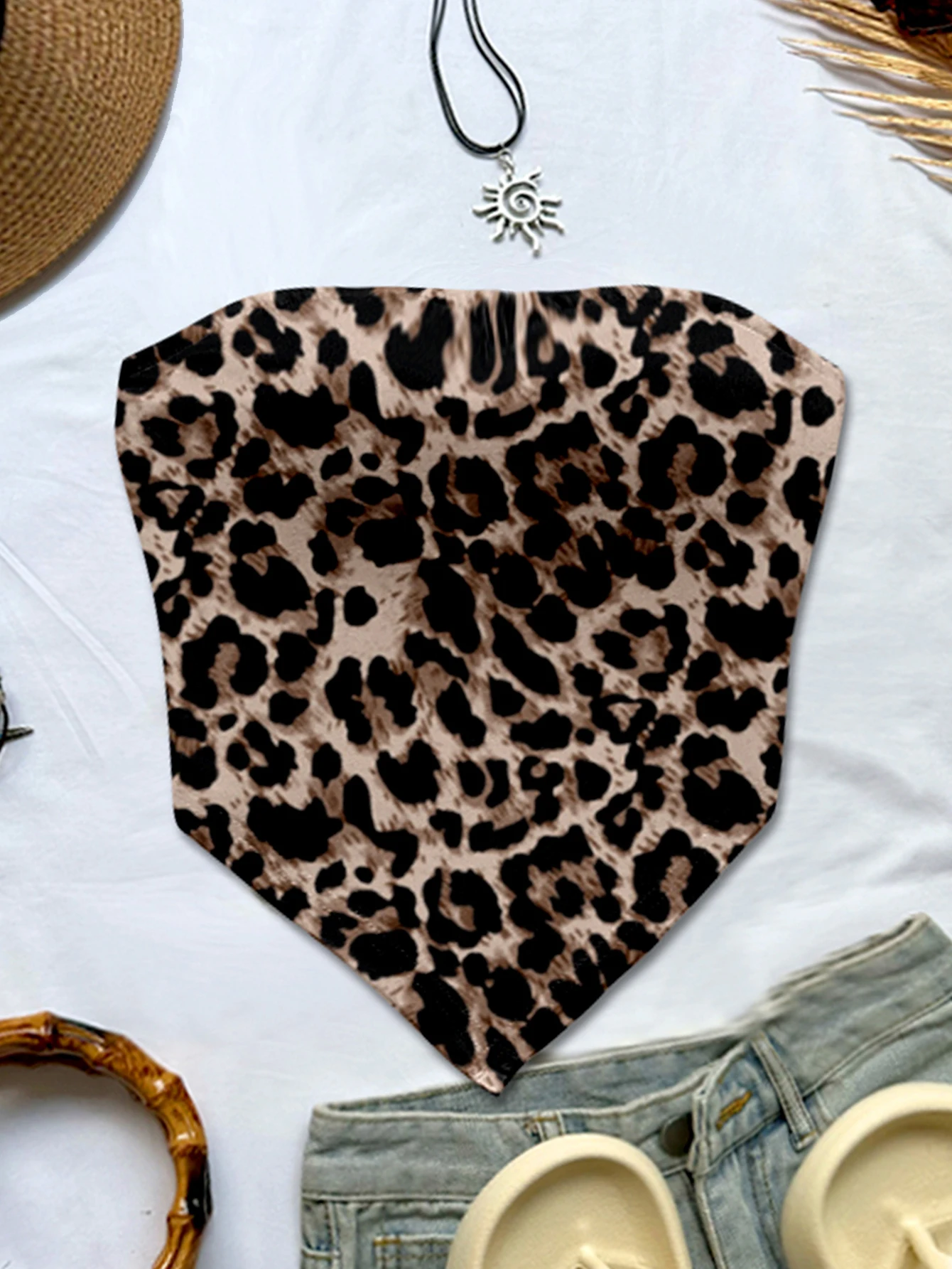 Women's Spring Summer Fall New Boho Beach Vacation Leopard Print Slim Fit Bustier Crop Stretchy Multi-Color Tops