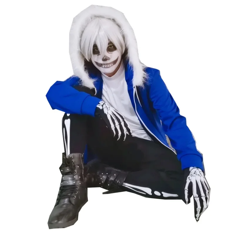 2025 Undertale Sans تأثيري هوديس كول الهيكل العظمي كوس معطف أزرق زي الهالوين التأثيري سترة للجنسين