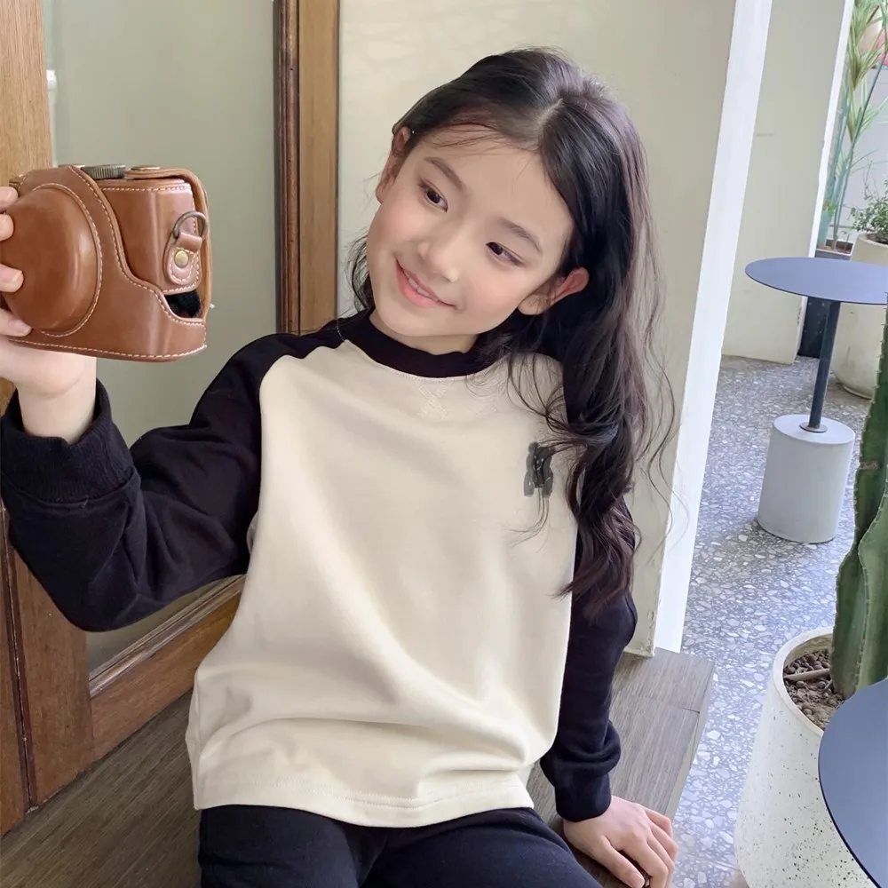 

fall kids tops cotton raglan sleeve Simple sports style long sleeved T-shirt boys and girls hoodie