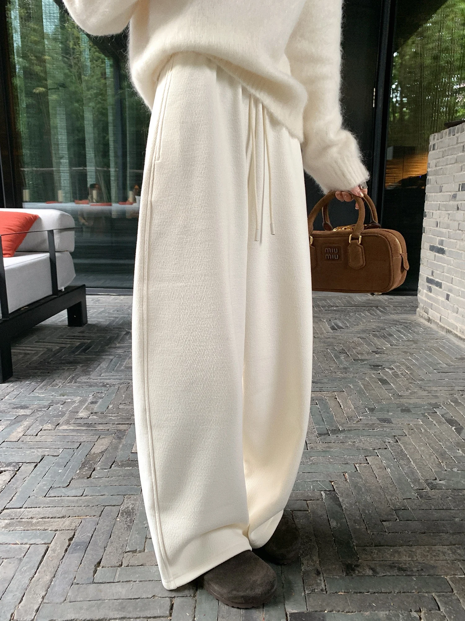 

Женские утепленные брюки из акриловой шерстяной смеси с флисовой подкладкой, повседневные, широкие, с высокой талией, в корейском стиле, однотонные, для офиса