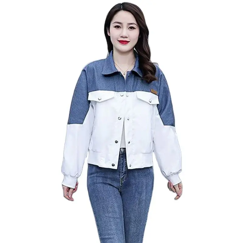 

Short Denim Women's Loose 2023 Spring And Autumn Korean Version Of Lapel Lontrast Embroidered Coat Women's Windbreaker In