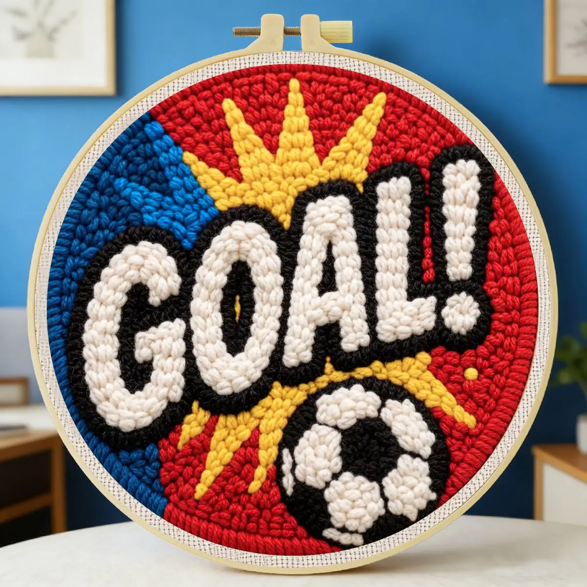20X20CM/7,87 Zoll Fußballtor Punch-Nadel-Stickset, Stickerei-Kit, gestrickte Stickerei, DIY handgemachtes Geschenk, Nähkunst – Detail 6