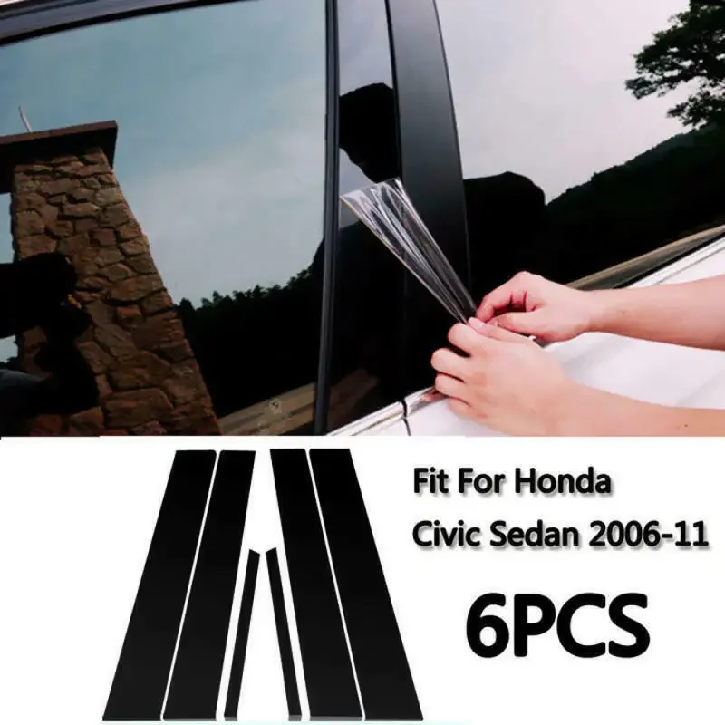 6pcs Glossy Black Window Pillar Post Door Trim Cover For Honda Civic 2006 2007 2008 2009 2010 2011
