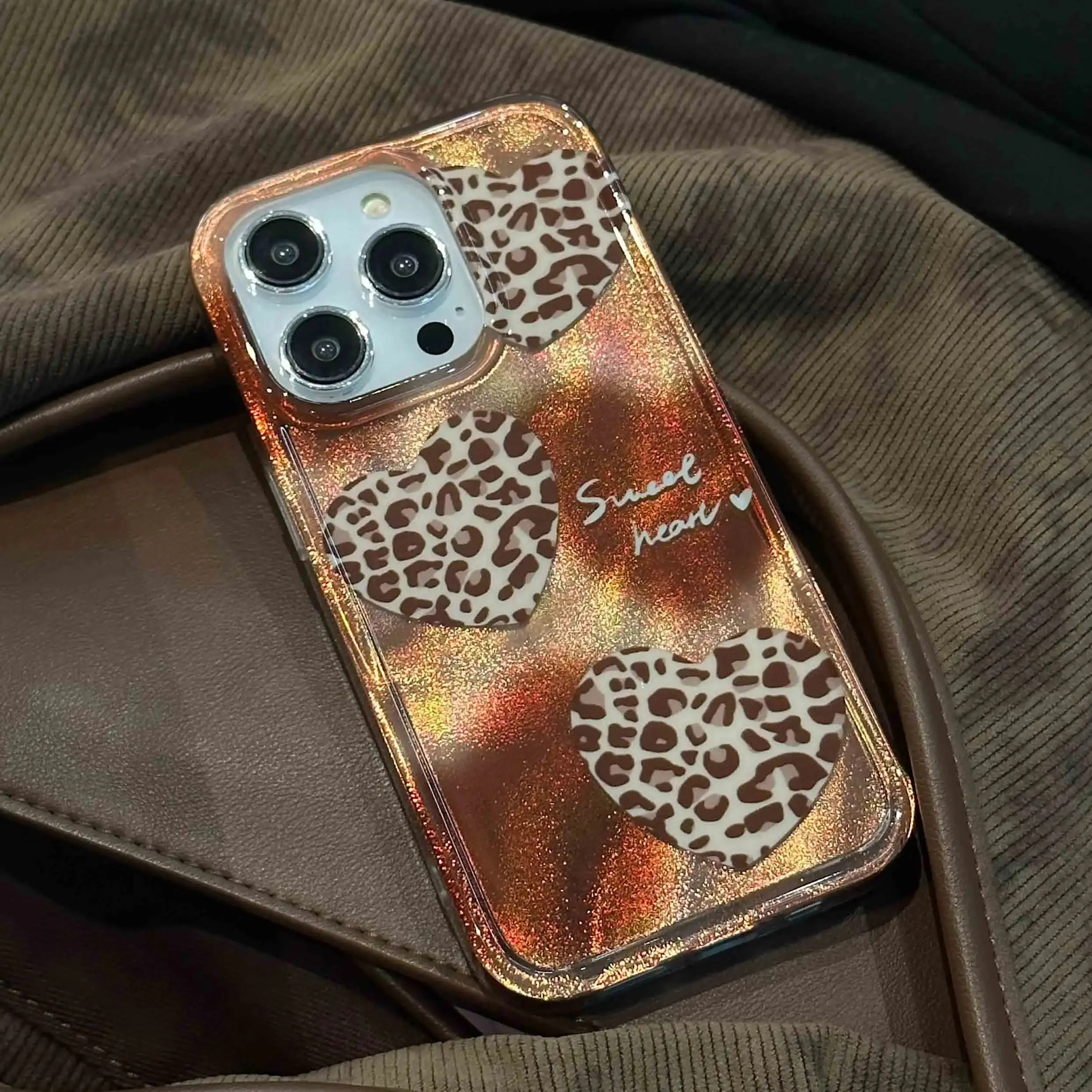 Motting love heart leopard protector fundas for iphone 14promax 15promax 14 14pro 15 13 12 pro max 12pro autume brown phone case