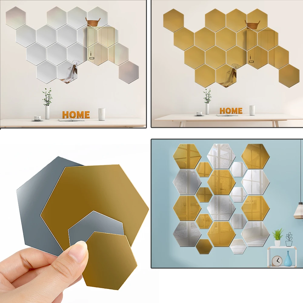 Lots 3D Mirror Hexagon Wall Sticker Decorative Mirror Past  Free To Combin High Viscosity for DIY Home Bedroom Living Room Decor