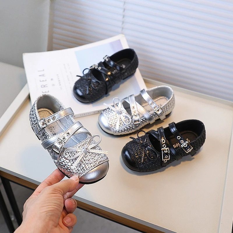 

Trend Fashion Girls Leather Shoes Bowknot Patchwork Kids Causal Shoes Round-toe Versatile Children Dance Flat Mary Jane Shoes