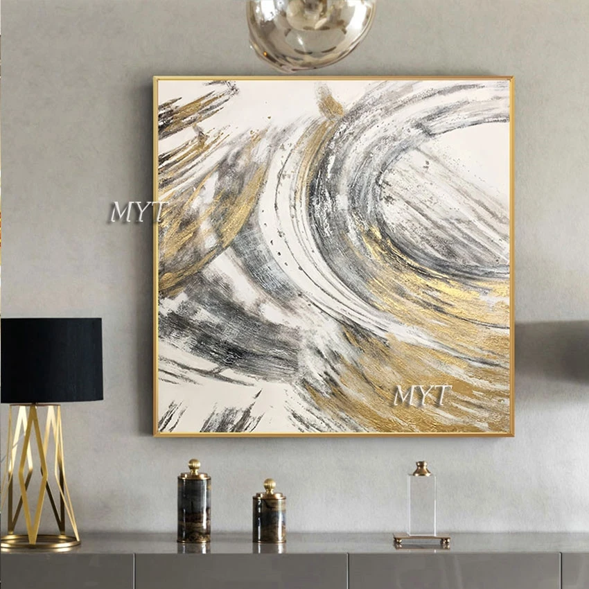 

New Arrival Wall Picture Art Unframed Abstract Handmade Texture Gold Foil Painting Canvas Artwork Modern Bedroom Decoration