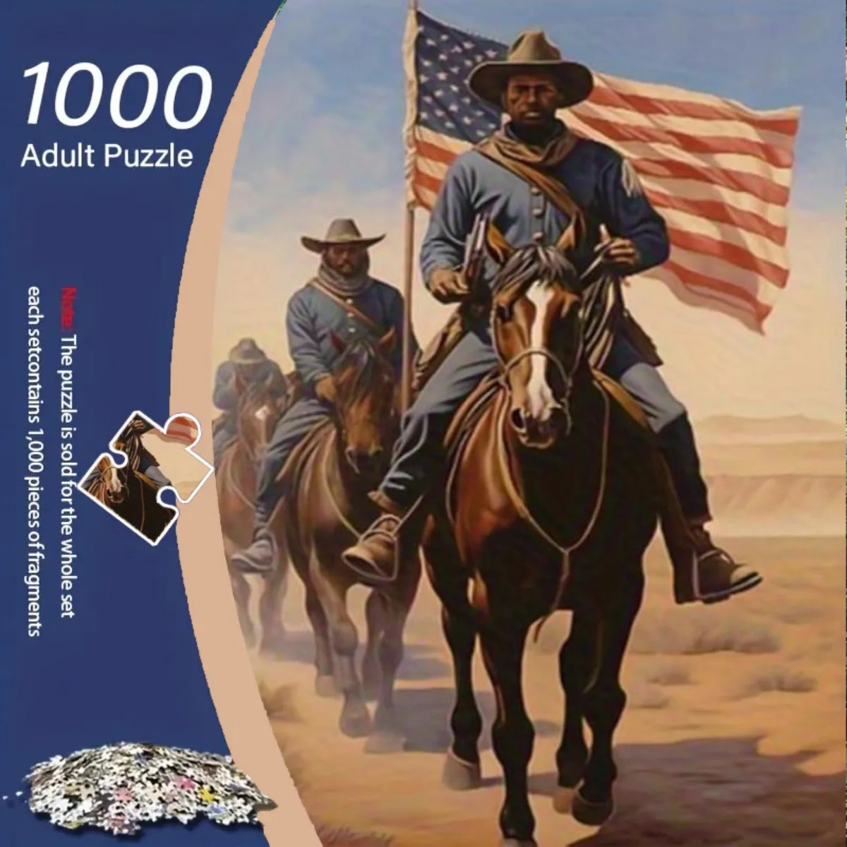 Puzzle da 1.000 pezzi di soldato afroamericano vintage a cavallo: gioco fai da te impegnativo per adulti e famiglie, migliora l'occhio della mano