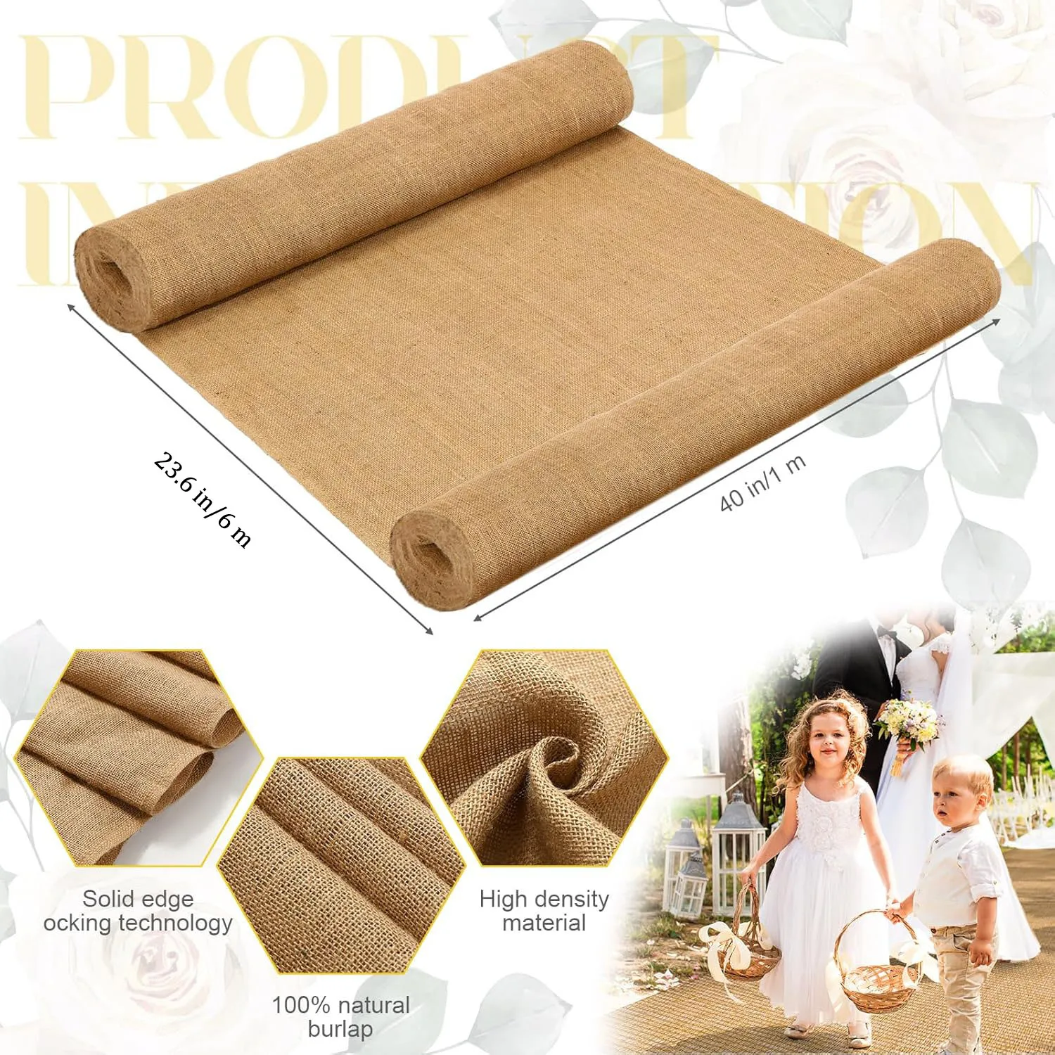 Jute-Hochzeits-Gangläufer mit Fransenrand, Zeremonie, Runway-Teppichrolle für drinnen und draußen, Hochzeit, Party, Brautparty – Detail 3