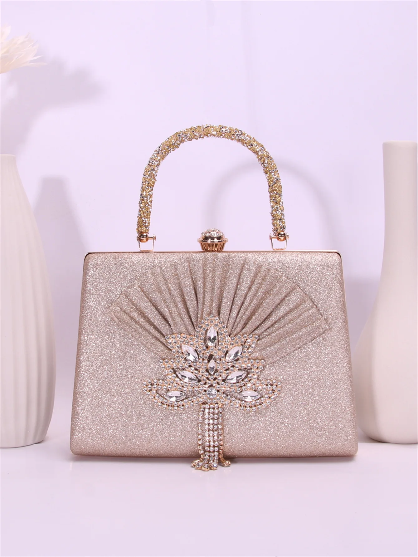 Fächerförmige Plissierte Abendtasche, Tragbare Dinner-Tasche im Ausländischen Stil, Einfaches Design, Schulter-Umhängetasche – Detail 2