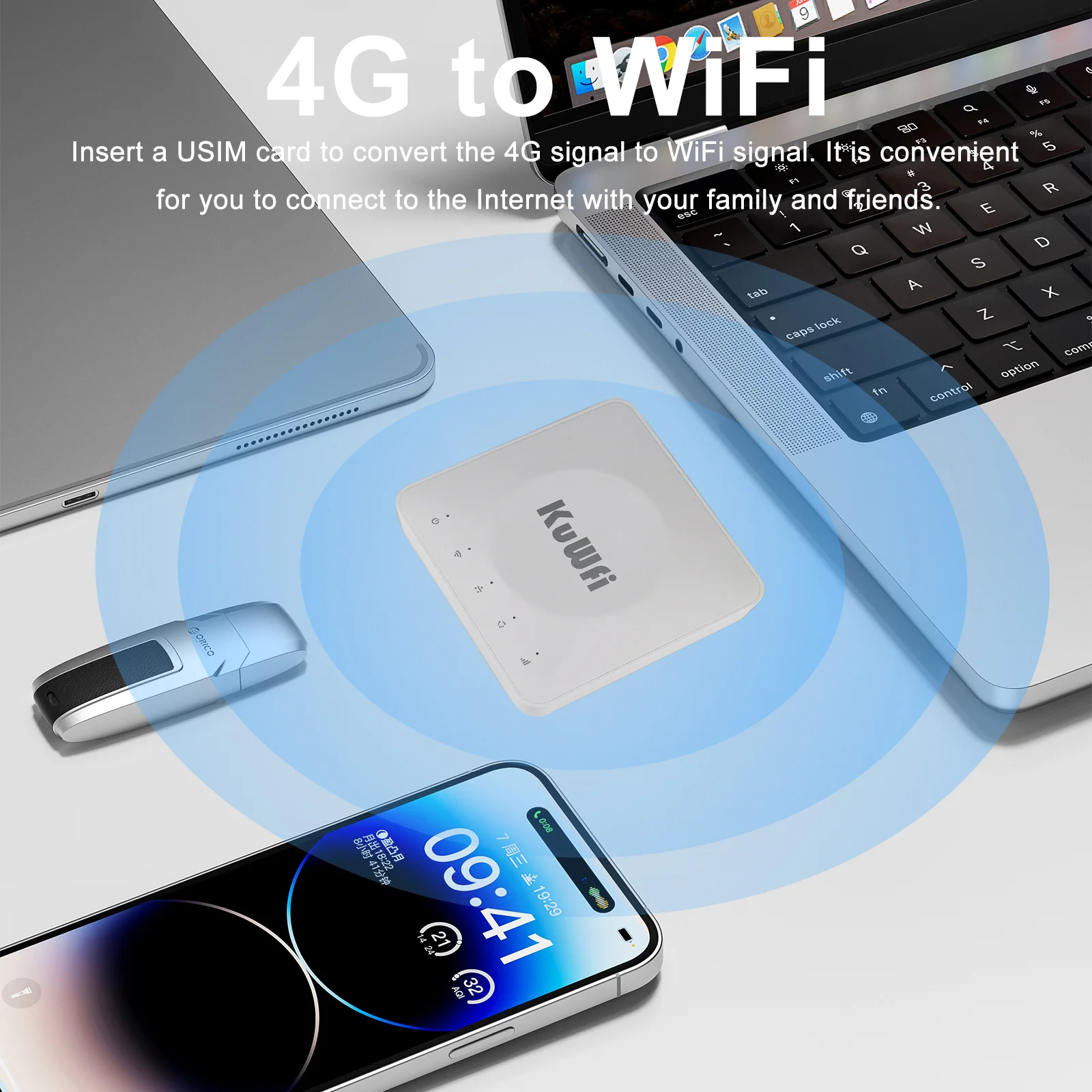 Router KuWFi CAT4 4G LTE Router WiFi6 300M 2.4G Antenne integrate Moddem 4G portatile con porta LAN Slot USIM Porta di alimentazione di tipo C