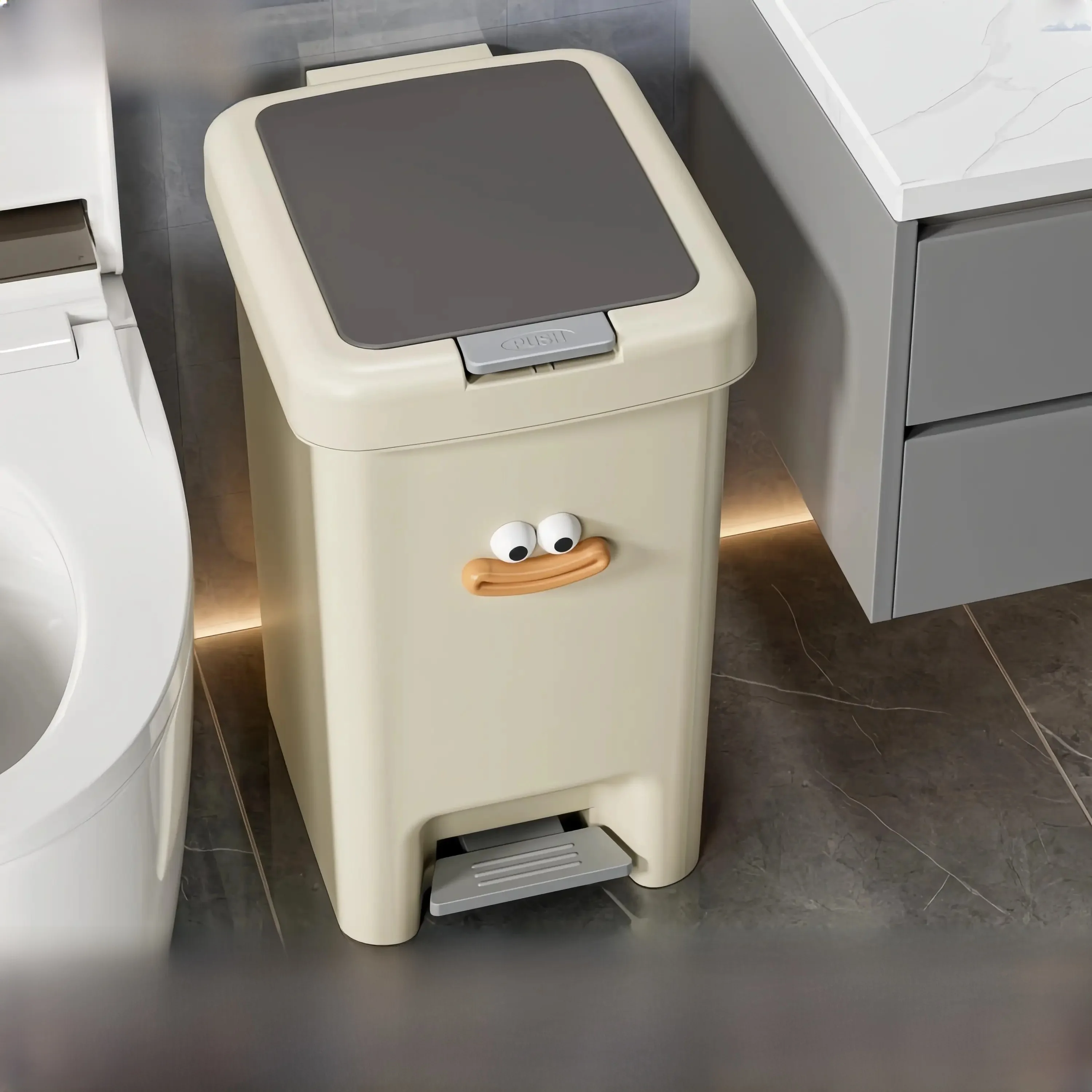 

Large Capacity Kitchen Waste Bin Foot Pedal No Bending Modern Style Home Use round Bucket Shape Garbage Can for Bathroom And ...