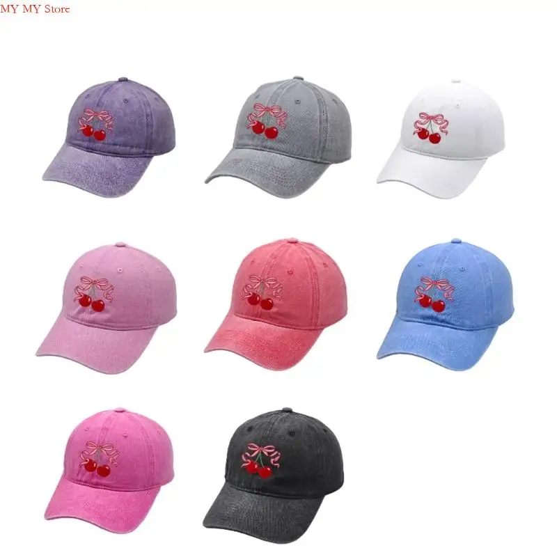 N1HE قبعة سائقي الشاحنات القطن تنفس مع الكرز Bowknot طباعة قابل للتعديل قبعات البيسبول للنساء فتاة التخييم في الهواء الطلق