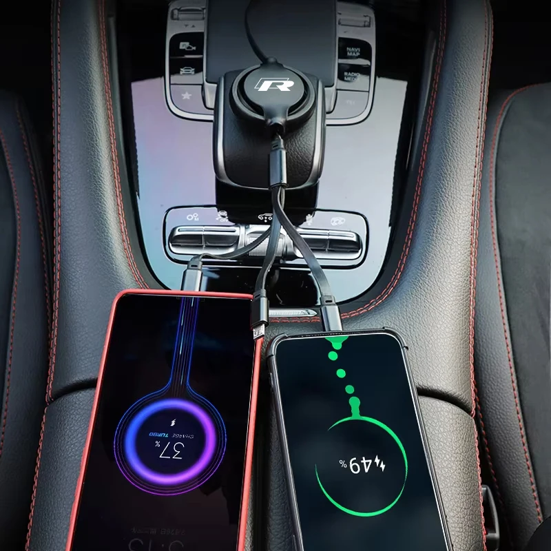 كابل بيانات شحن سريع للسيارة 3 في 1 سلك بيانات لسيارة Volkswagen R Golf Caddy Passat Tiguan Jetta Beetle Atlas T-ROC T-Cross Phaeton