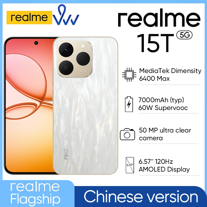China Version Realme 15T Smartphone 7000mAh Battery 60W Charge 6.57'' 120Hz AMOLED Display 50MP Camera IP69