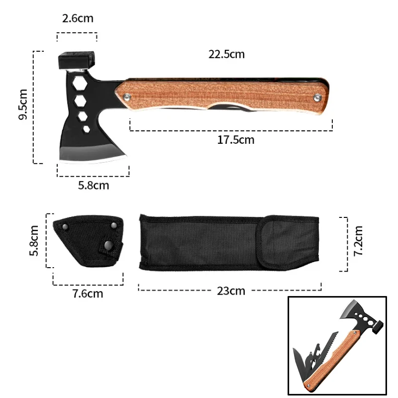 

Multi Functional Hand Axe, Self-defense Axe Hardened Outdoor Camping Survival Tool Hammer