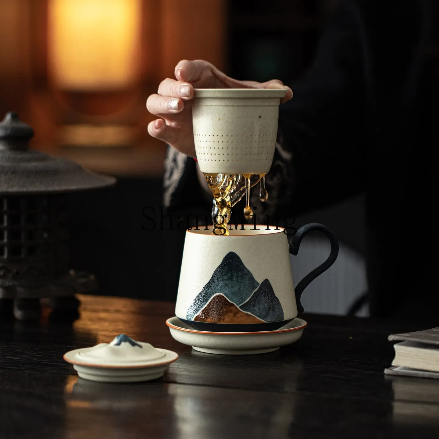 

CL Rock Mine Baishan River Filter Mug Ceramic with Lid Office Cup Household Tea Water Separation Cup Afternoon