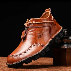 Genuine Leather Shoes Male Luxury High Quality Men Ankle Boots Outdoor Comfortable Casual Shoes Fashion Zip Men Motorcycle Boots