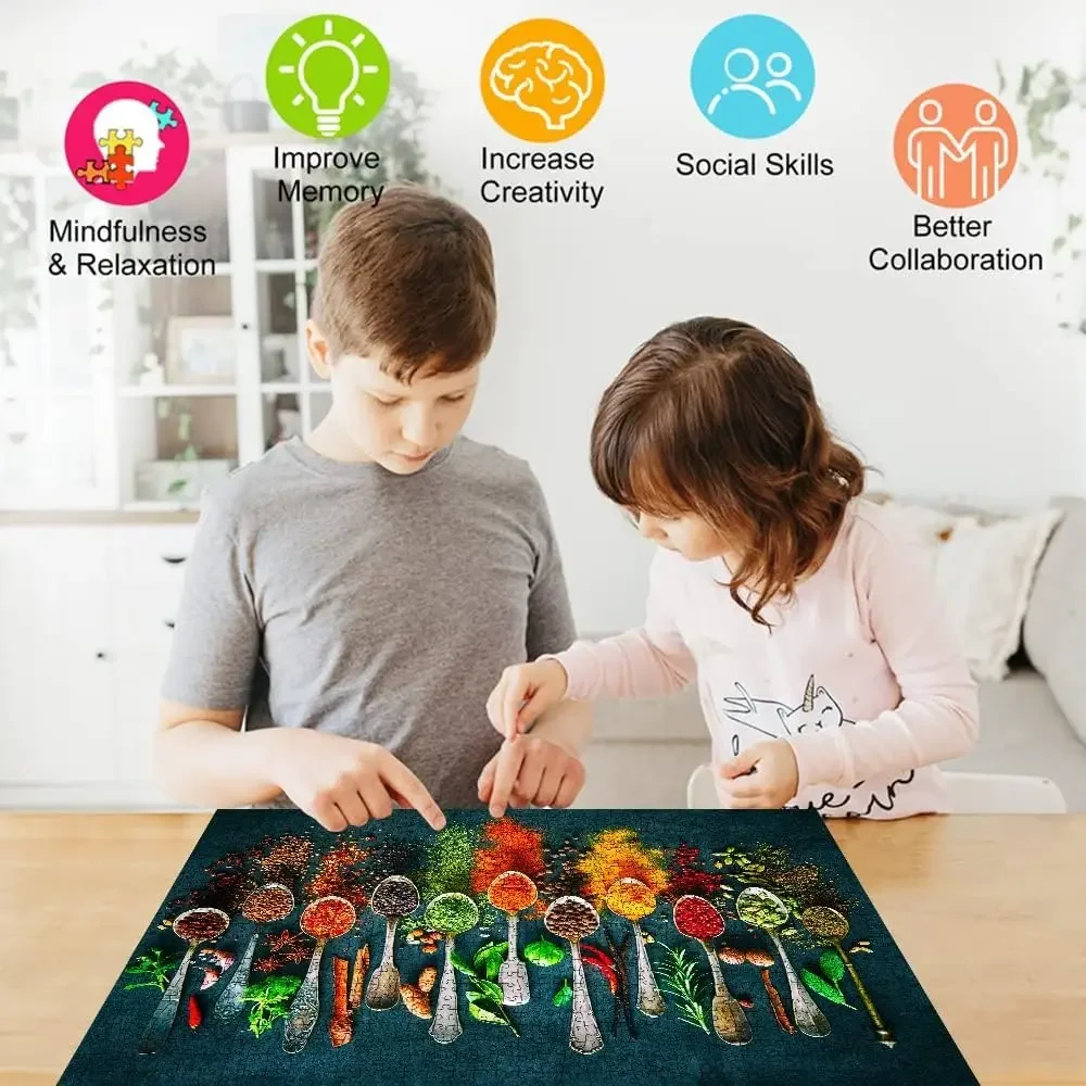 World Spices Wooden Jigsaw Puzzle 120/300/500/520/1000/1314 Pcs Challenging Family Activity Floor Game for Gameroom Bedroom