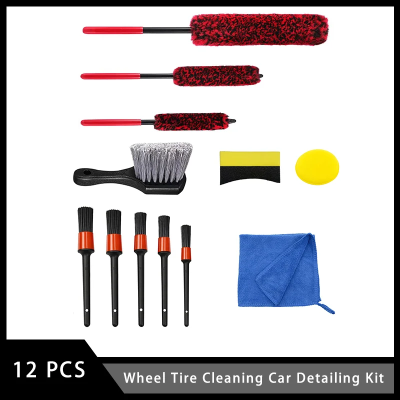 

12 Pcs Wheel Tire Cleaning Car Detailing Kit with Bendable Wheel Woolies Soft Wash Tool for Cleaning Spokes Fenders Engines