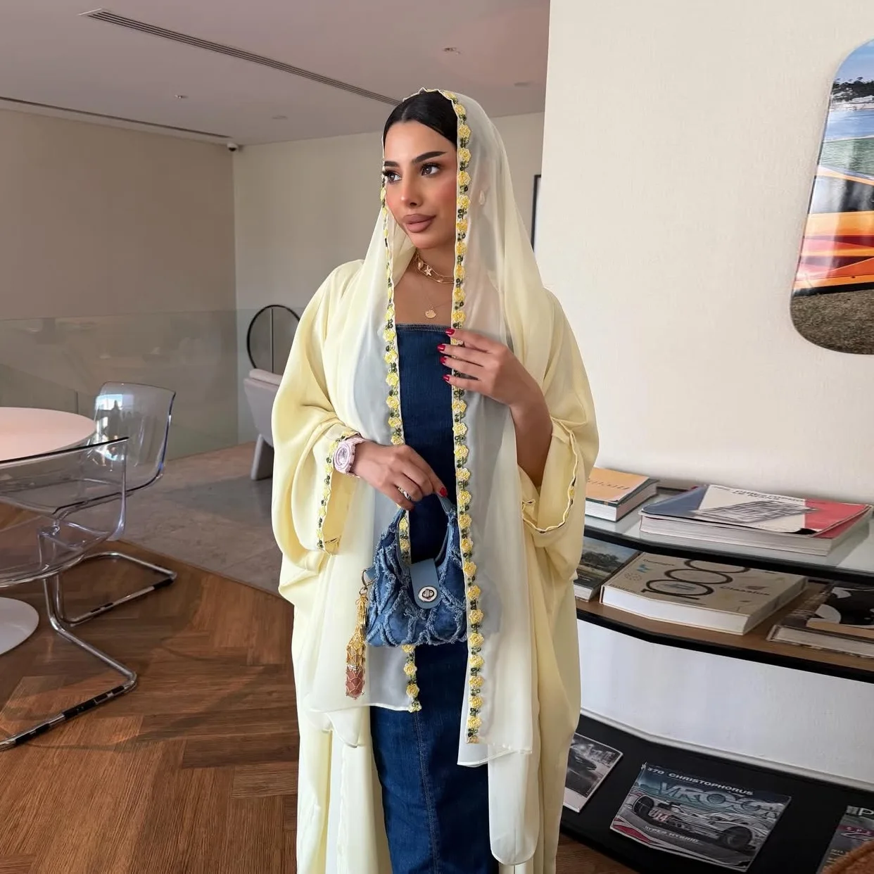 Women Abaya Hijab 2 Piece Set Dress Eid Flower Cardigan Robe Khimar Muslim Suit Dubai Ramadan Kaftan Morocco Jalabiya Vestidos