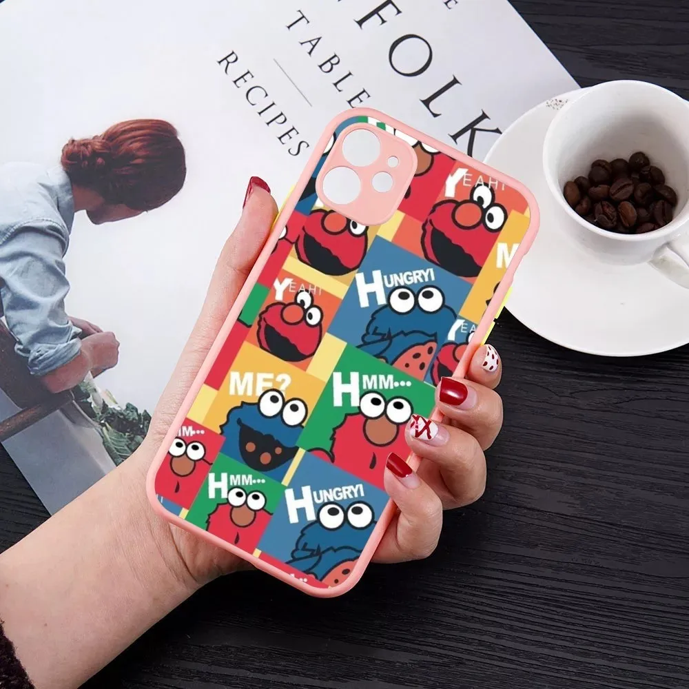 Cute Cookies ELMO Street Phone Case for iPhone 14 11 12 13 Mini Pro Max 8 7 Plus X XR XS MAX Translucent Matte Cover