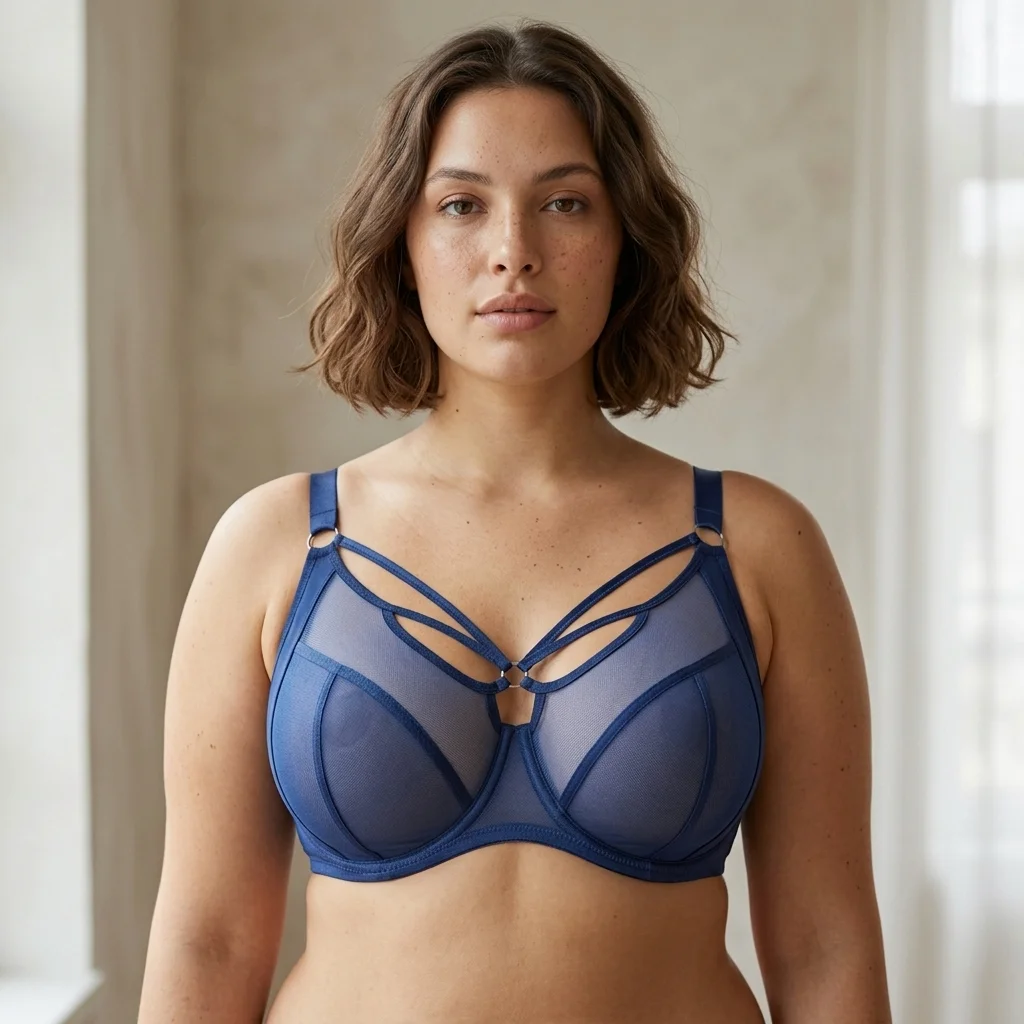 Image of Modischer Mehrfach gekreuzter Träger Netz Minimizer BH Große Größe Dünn ungefüttert mit Bügeln für große Brüste Dessous G H I J K L Cup