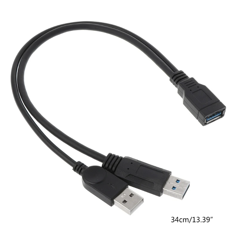 Black USB 2.0 Extension Cable A Double Female to Male Data Hub Power Adapter