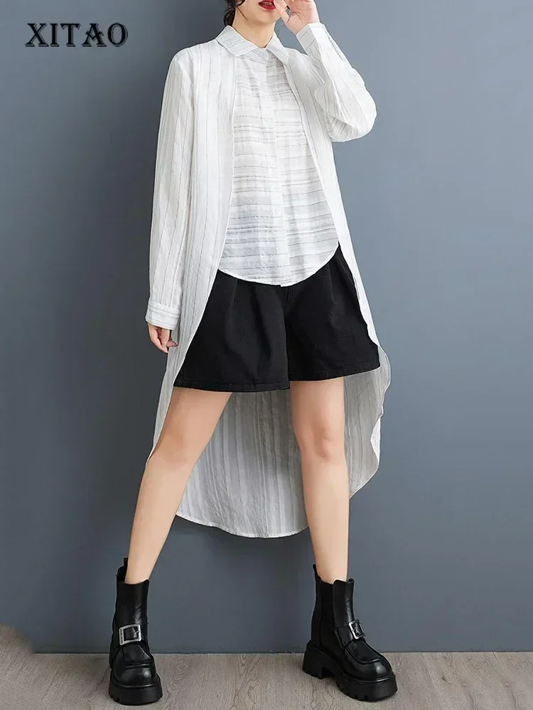 

XITAO Irregular Single Breasted Shirt Collar Blouse Fashion Full Sleeve False Two Pieces Solid Color Autumn Women Shirt GMM1177