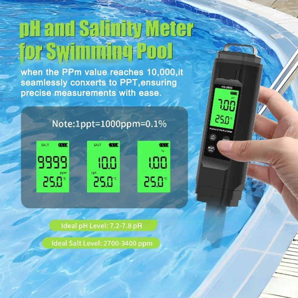 

Advanced 5 in 1 Water Quality Tester Suitable for Hydroponics Swimming Pools Accurate pH EC Salt Temperature Measurement