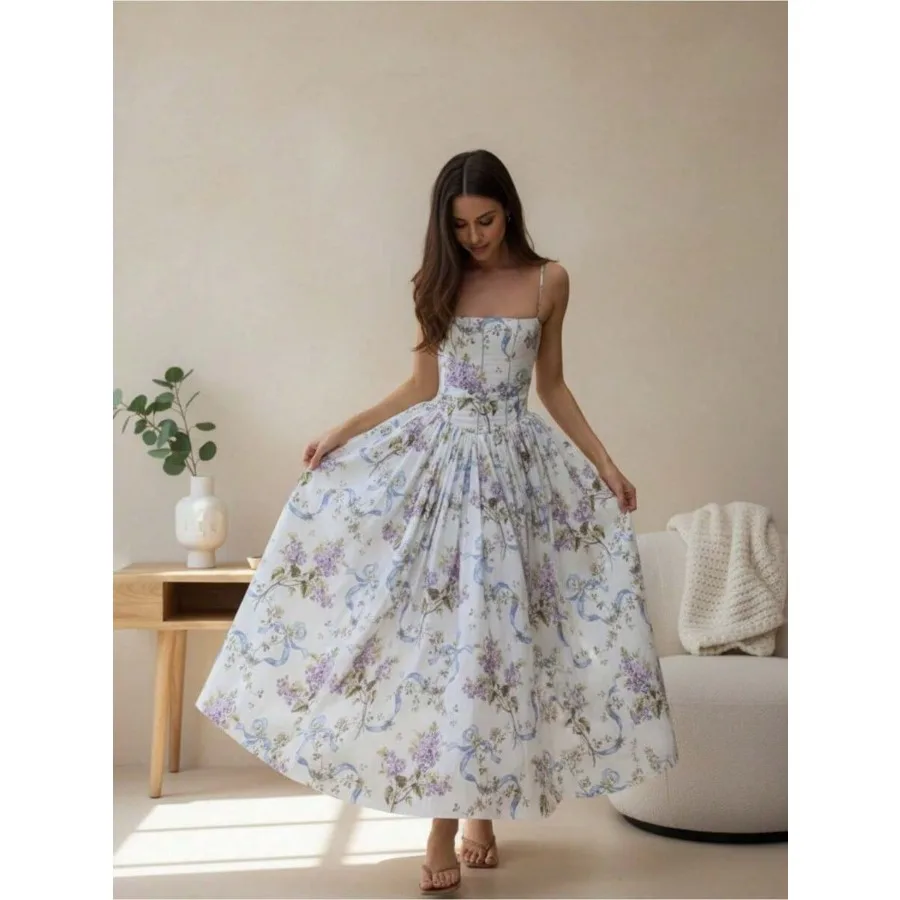 Elegant Strapless Floral Print Maxi Dress