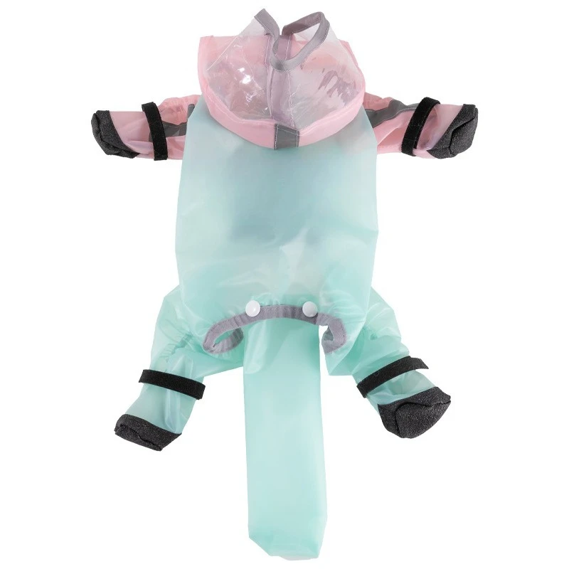 Rainbow colorblock dog raincoat, frosted four-legged waterproof full-coverage rain cape, small to medium dog walking pet