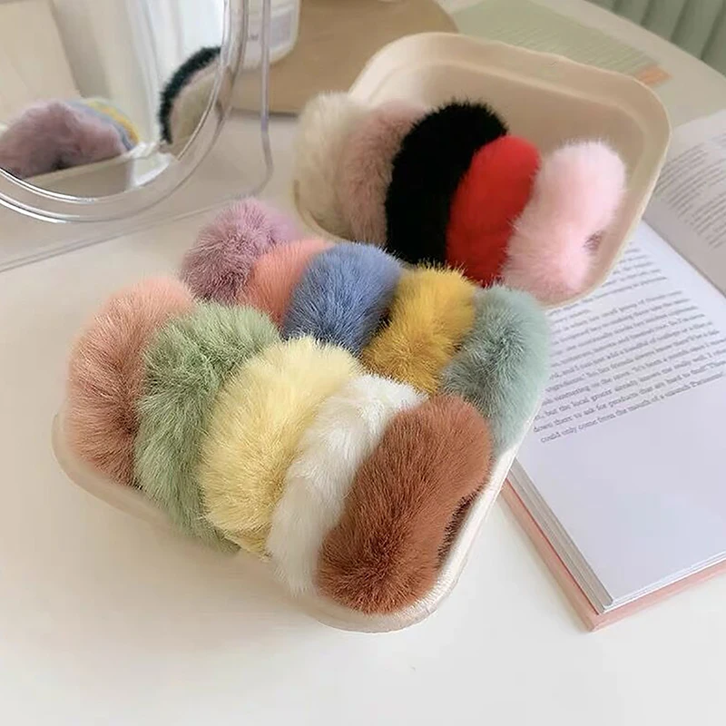 1PC Fluffy Warm Autumn Winter Elastic Hair Band Scrunchies Large Intestine Hair Ring For Women Girls Plush Hair Rope Hairwear