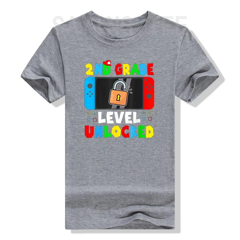 Kids Game Gaming 2nd Grade Level Unlocked First Day Boys T-Shirt Back To School Clothes Video Gamer Saying Tee Sons Novelty Gift