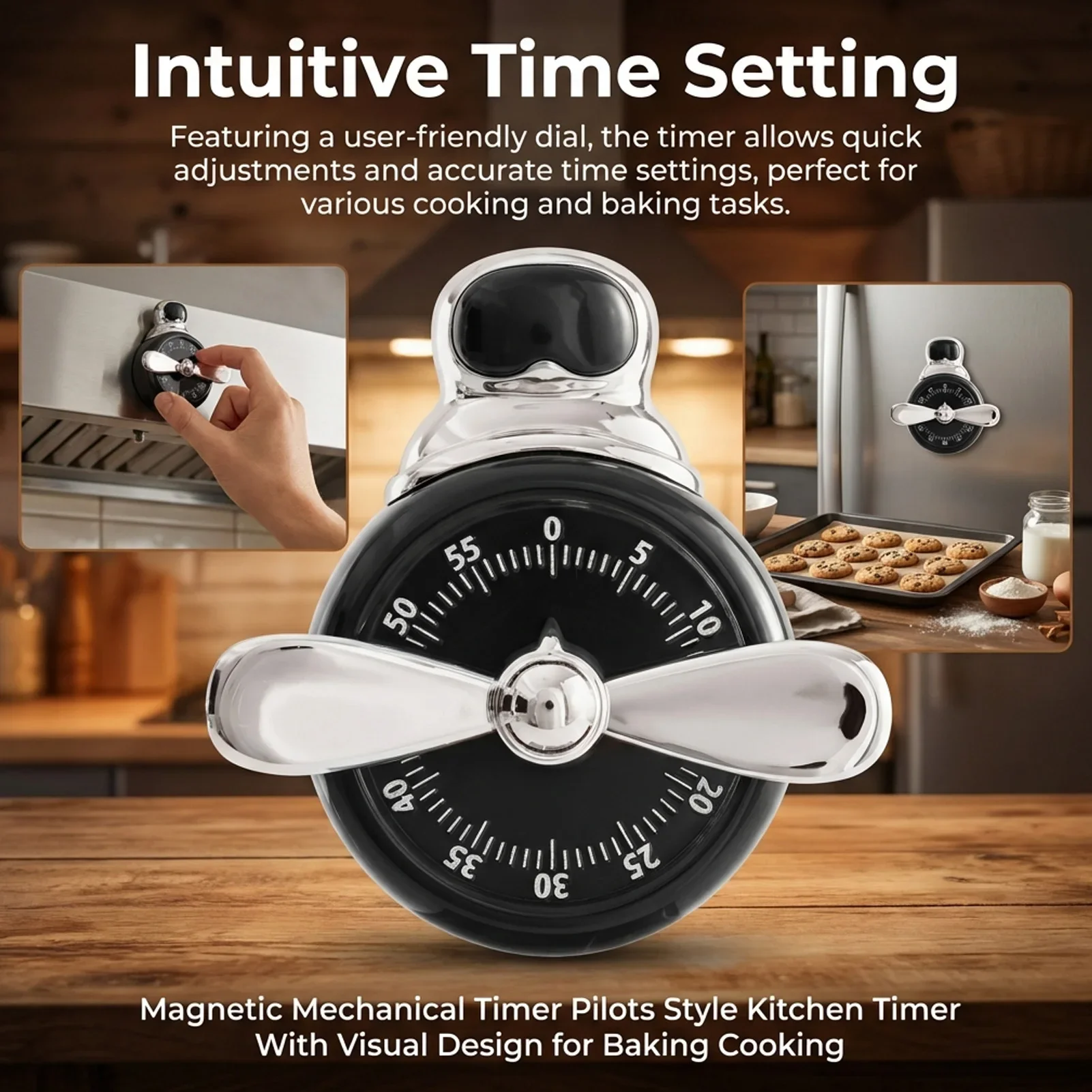 Magnetic Mechanical Timer Pilots Style Kitchen Timer With Visual Design for Baking Cooking