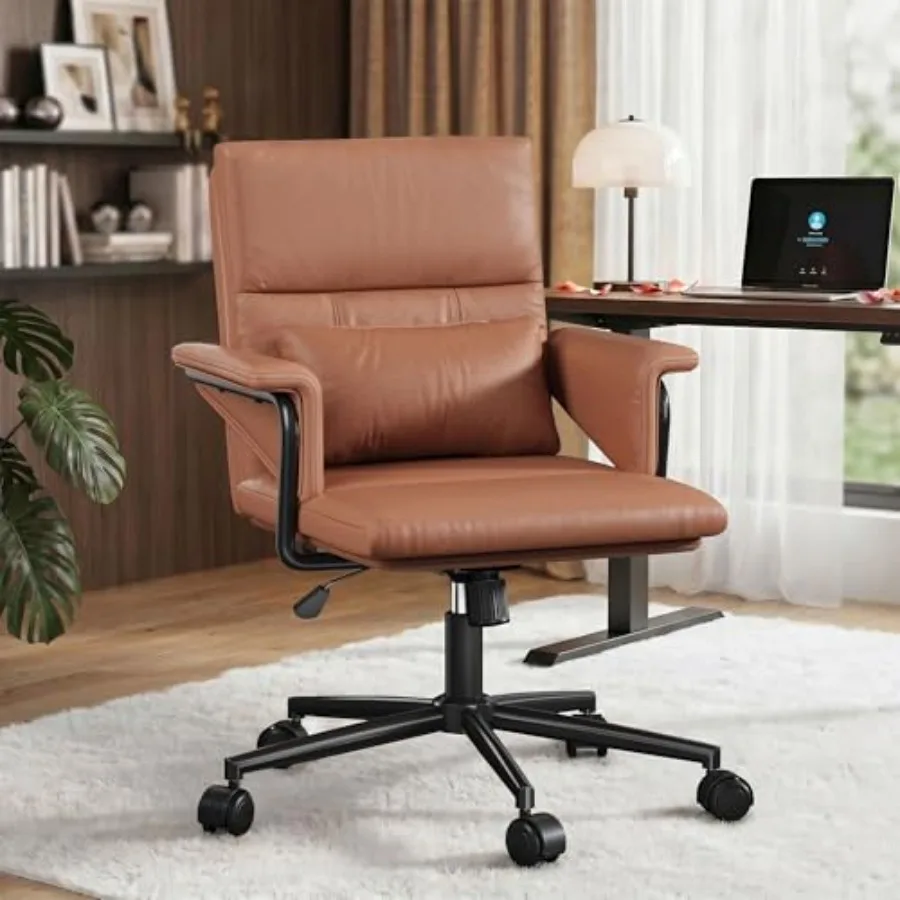 Mid-Back PU Leather Office Chair for Home Desk Use, Black, Breathable and Ergonomic Support