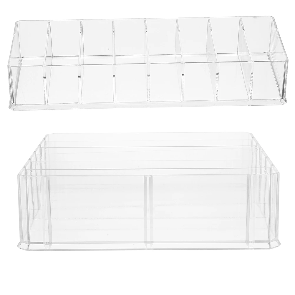 

2Pcs Acrylic Makeup Organizer Box Cash Storage Tray Multiple Compartment Money Organizer Basket