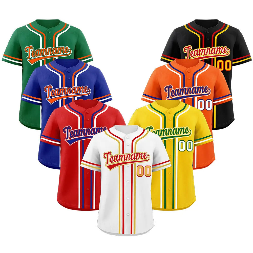 

Custom Short Sleeve Baseball Jerseys Full Button Contrast Double Trim Design Available Multiple Colors Men Plus Size