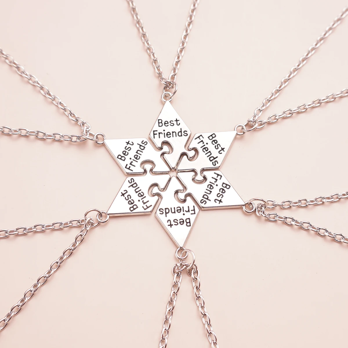 6 Pcs/Set Best Friend Pendant Necklace For Women Friendship Necklace Alloy Pendant Bff Friendship Jewelry Accessories Gift