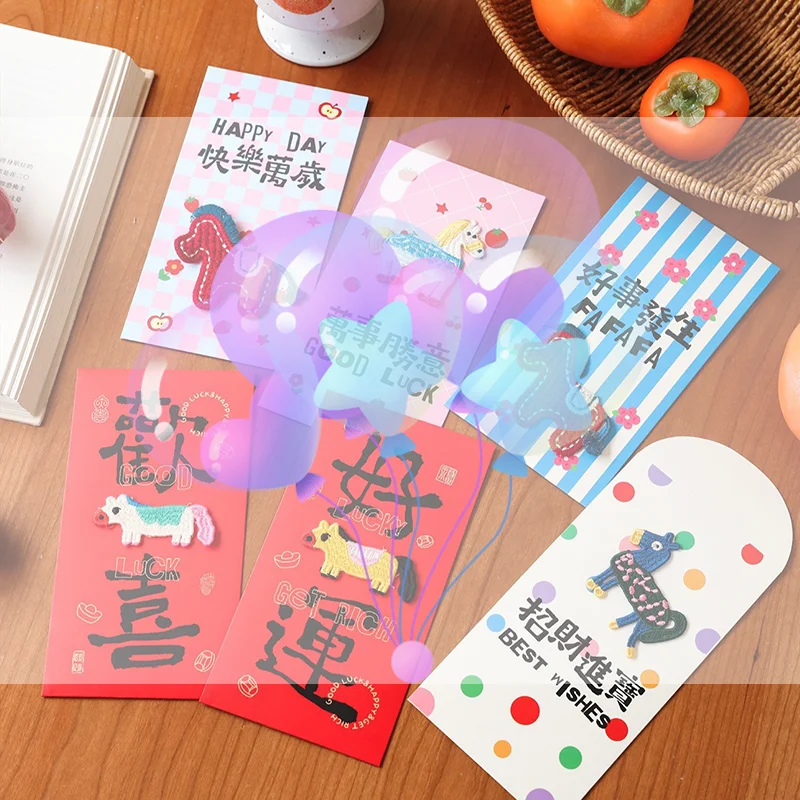 

Embroidered Pony Red Envelope Chinese Style Blessing Spring Festival Red Packet Hongbao 2026 Horse Year Horse Gift Money Bag
