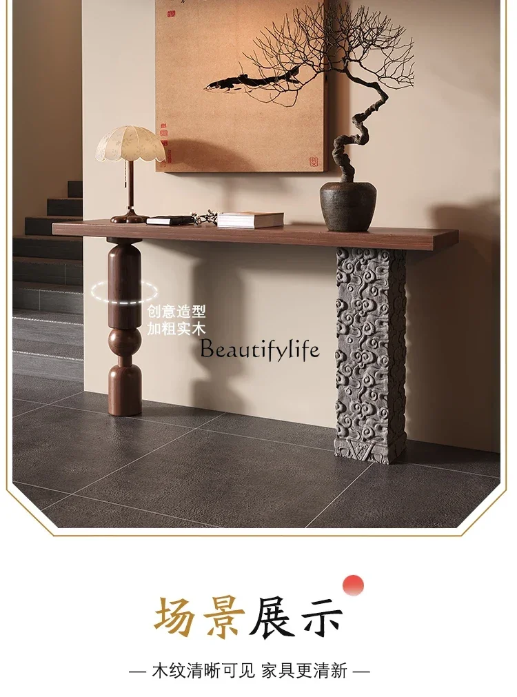 طاولة مدخل من الخشب الصلب، زاوية دخول الممر، طاولة عرض نهائية، حجر محاكاة مقابل طاولة مدخل الحائط المزخرفة