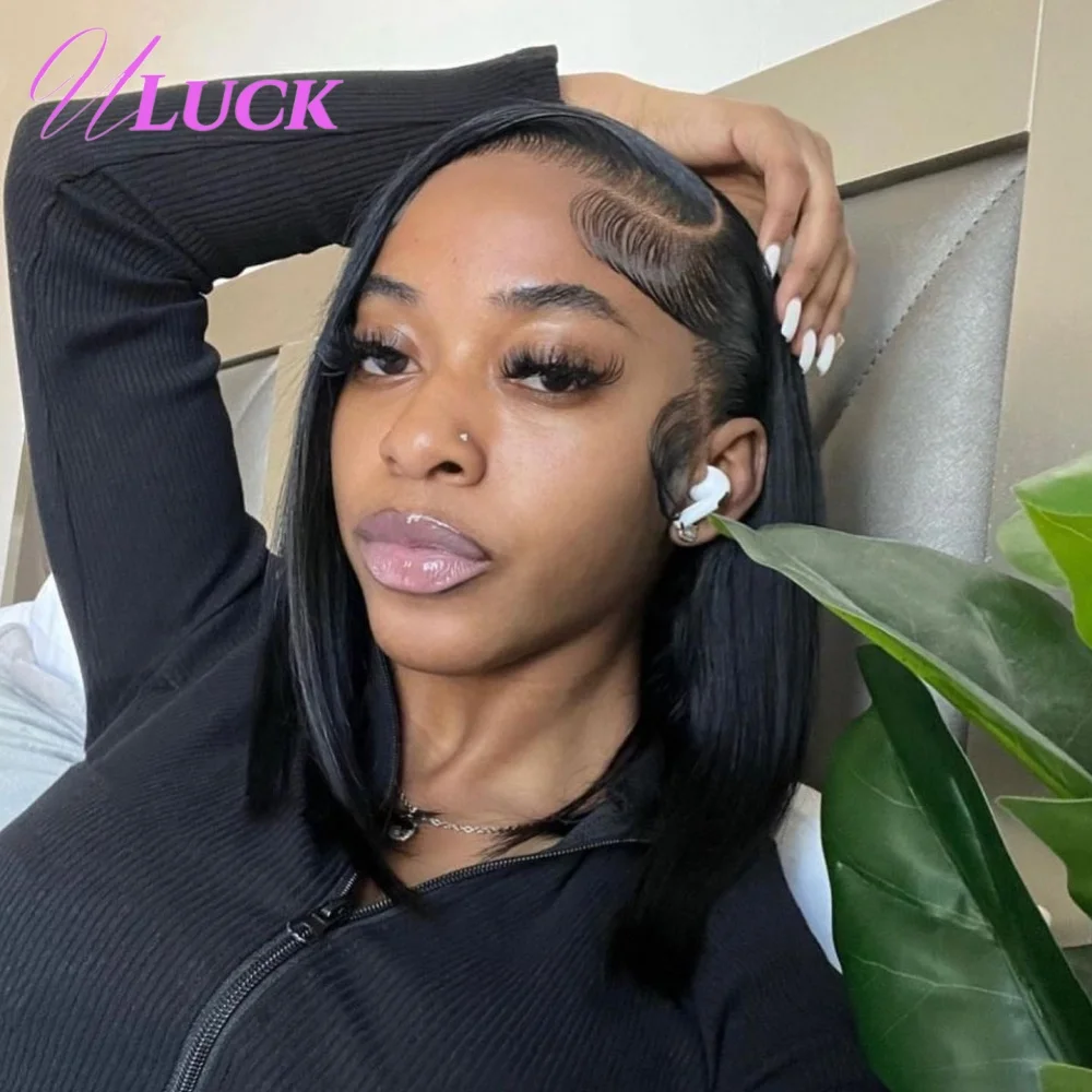 วิกผมบ๊อบตรงแบบดับเบิ้ลดรอน Uluck วิกผมแท้ 100% พร้อมไรผมธรรมชาติ ความหนาแน่น 200% วิกผมลูกไม้ด้านหน้าแบบ 13x4 สำหรับผู้หญิง