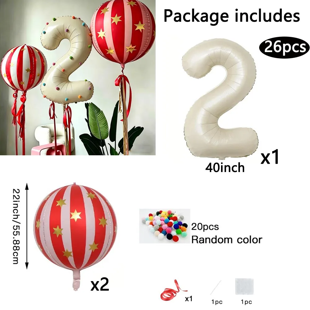26-teiliges 4D Gestreiftes Stern-Set mit 40-Zoll Zahlen-Folienballon für Geburtstagsfeier, Hochzeit, DIY-Dekoration, Familienfeier-Dekorationsbedarf – Detail 3
